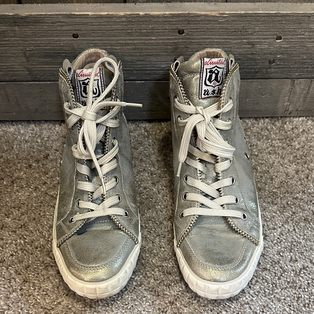 ASH Limited Gold Metallic Shimmer Lace up High Top Sneakers